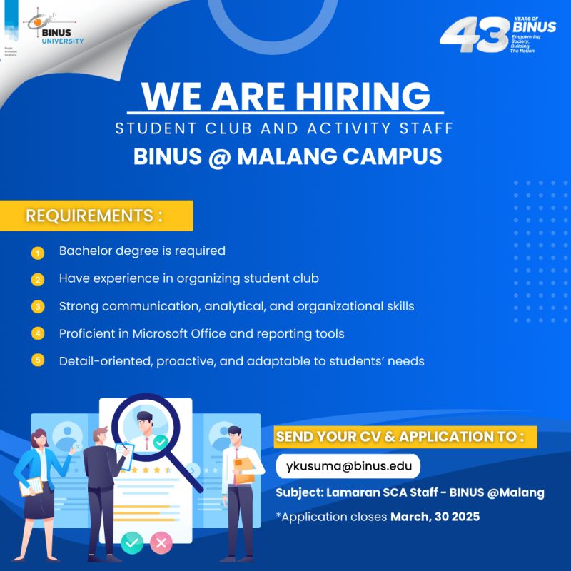 Lowongan Kerja SCA Staff BINUS Malang