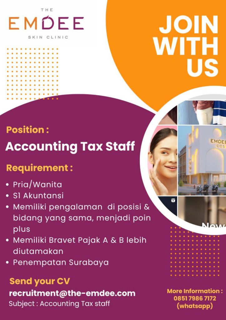Lowongan Kerja Accounting Tax Staff Emdee Clinic Surabaya