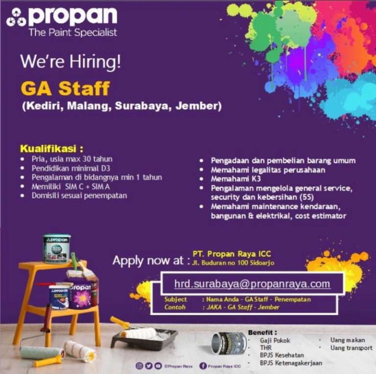 Lowongan Kerja GA Staff Jawa Timur, Penempatan di 4 Kota