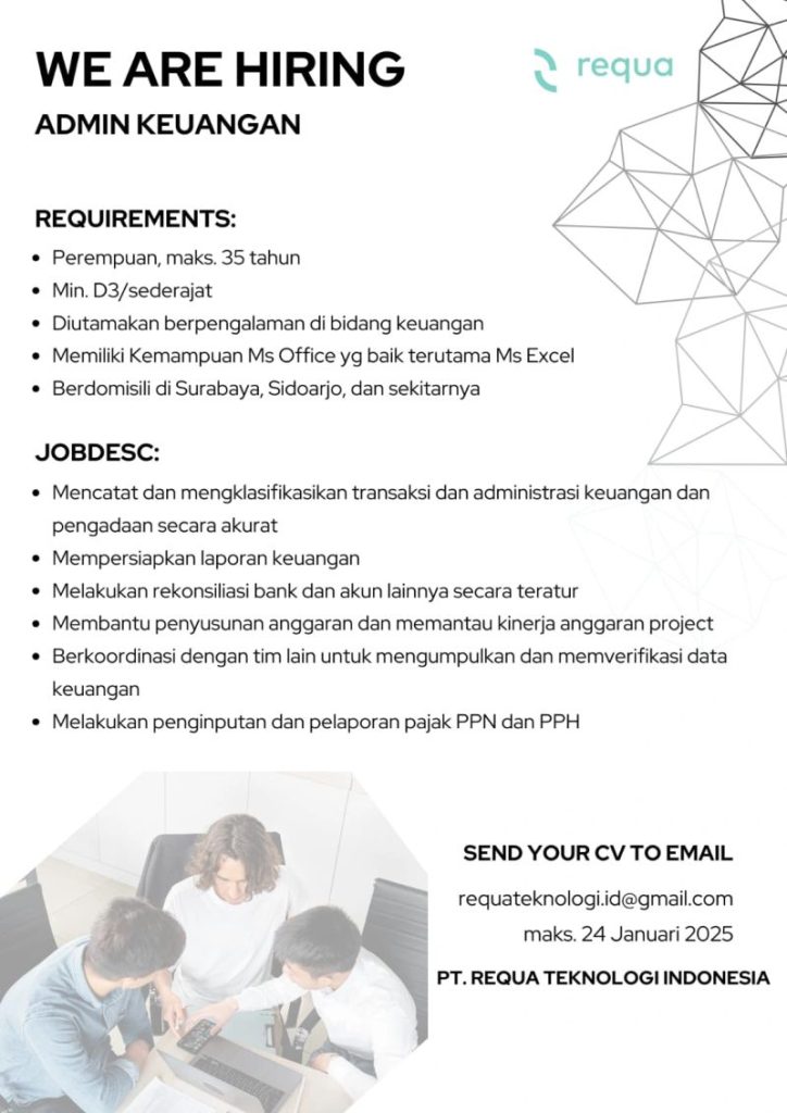 Lowongan Kerja Admin Keuangan PT Requa Teknologi Indonesia Sidoarjo