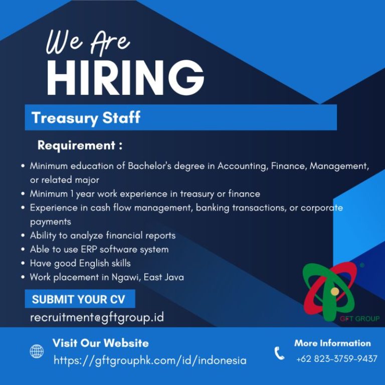 Lowongan Kerja Treasury Staff PT GFT Indonesia Investment Ngawi