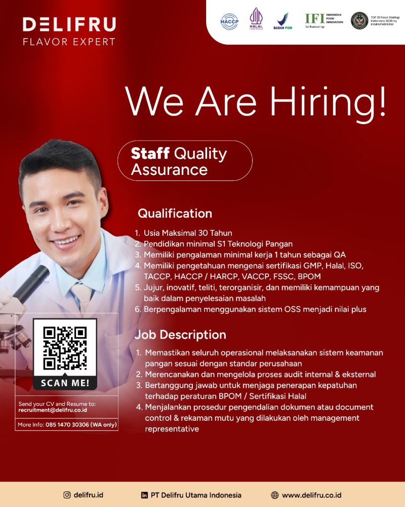 Lowongan Kerja Staff Quality Assurance PT Delifru Utama Indonesia Gresik