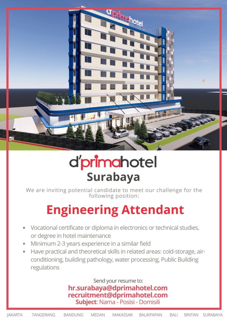 Lowongan Kerja Engineer Attendant & Chief Engineer d'Primahotel Jemursari Surabaya