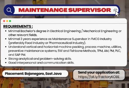 Lowongan Kerja Mandarin Translator dan Maintenance Supervisor PT Kobe Boga Utama Bojonegoro