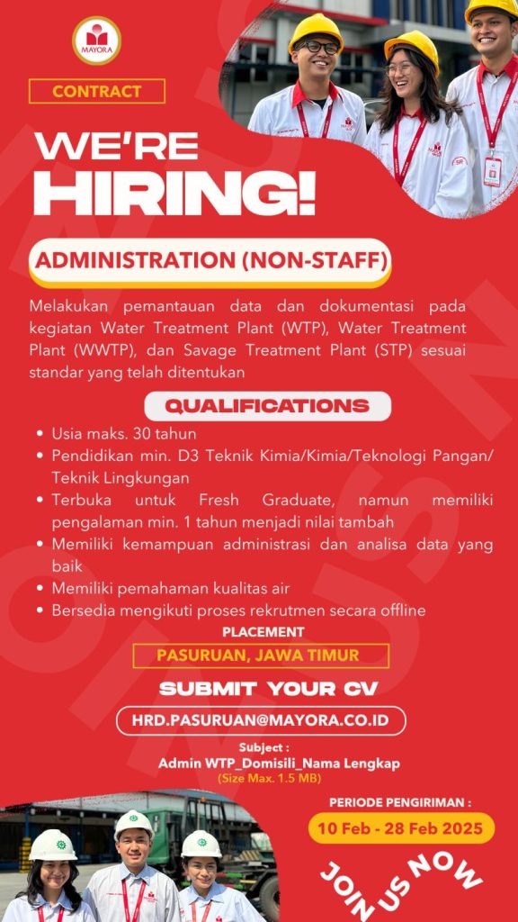 Lowongan Kerja Administration PT Tirta Fresindo Jaya - Mayora Group Pasuruan