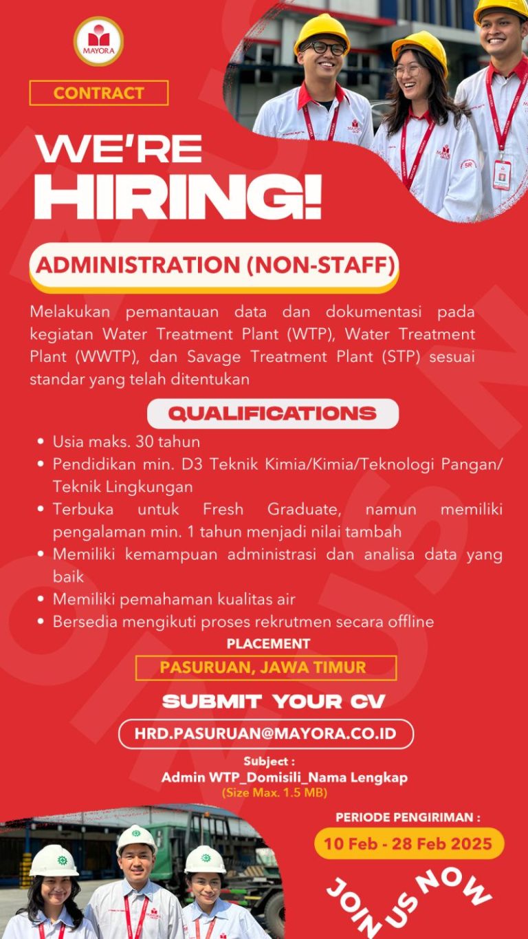 Lowongan Kerja Administration PT Tirta Fresindo Jaya - Mayora Group Pasuruan