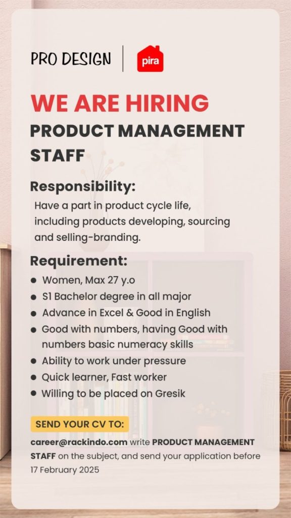 Lowongan Kerja Product Management Staff PT Putera Rackindo Sejahtera (Pro Design) Gresik