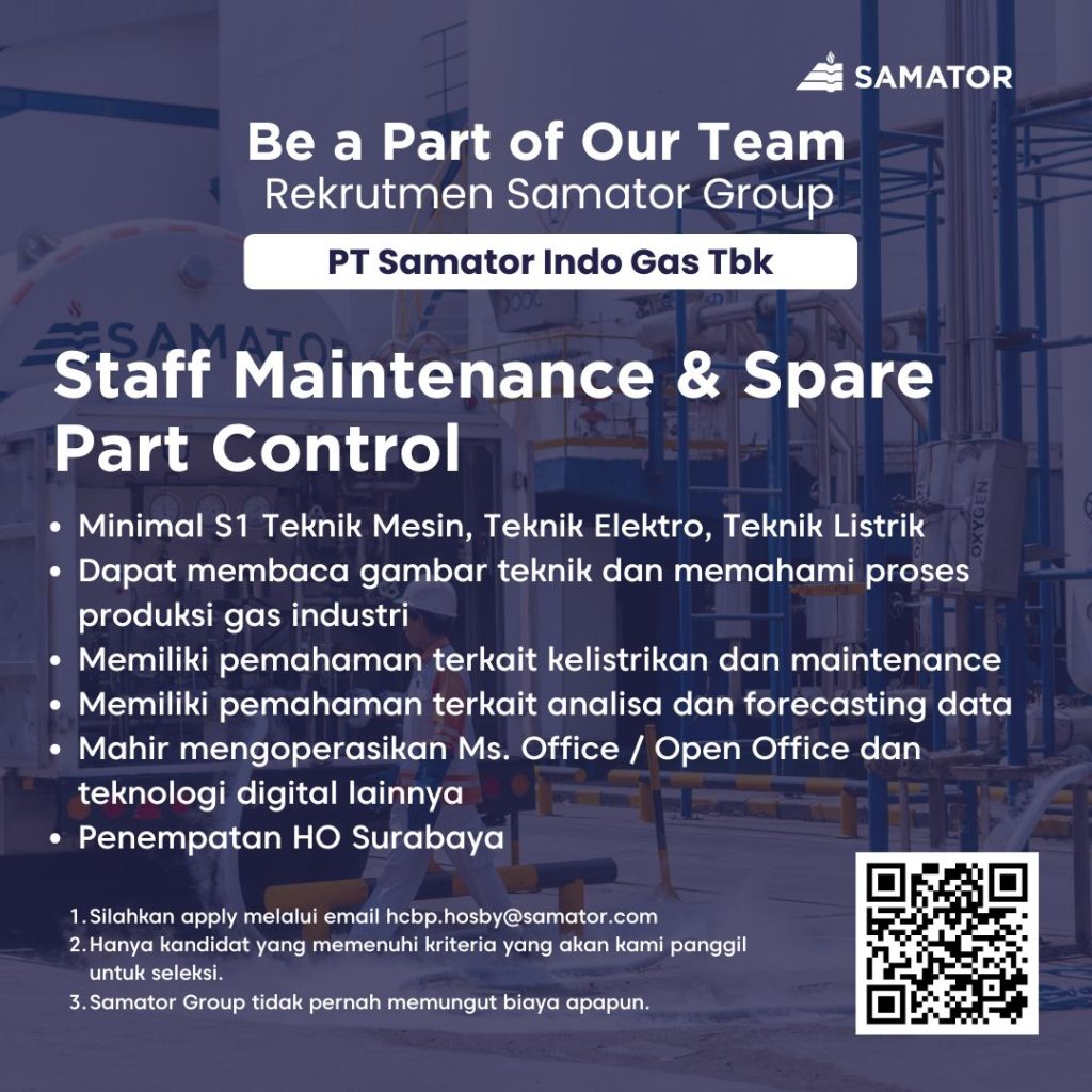 Lowongan Kerja Staff Maintenance dan Internal Audit PT Samator Indo Gas Tbk Surabaya